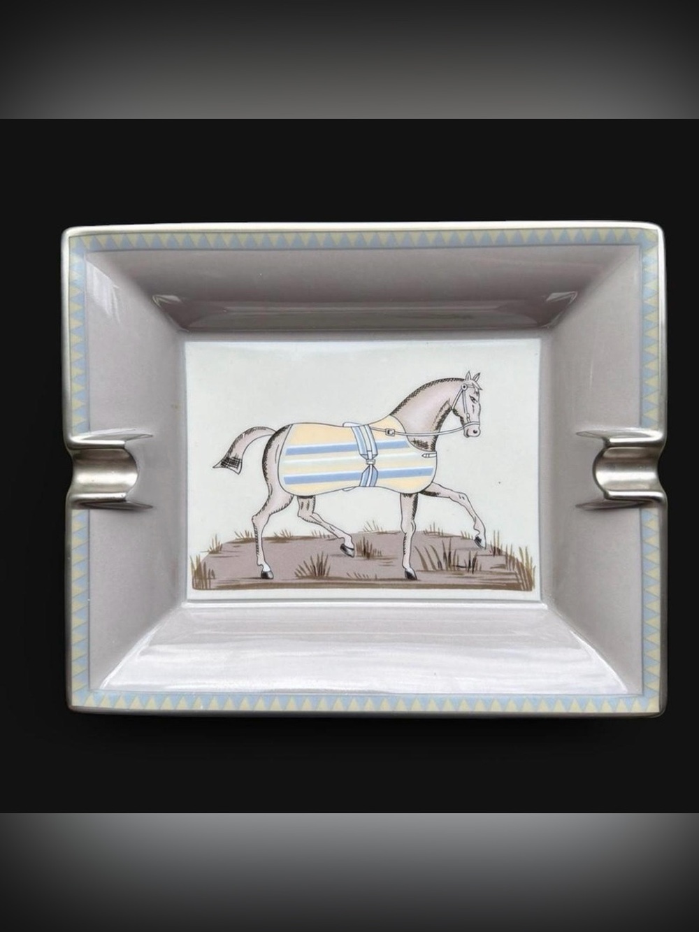 Hermes Porcelain Horse Ashtray/Change Tray in Gray, Cream and Pale Blue